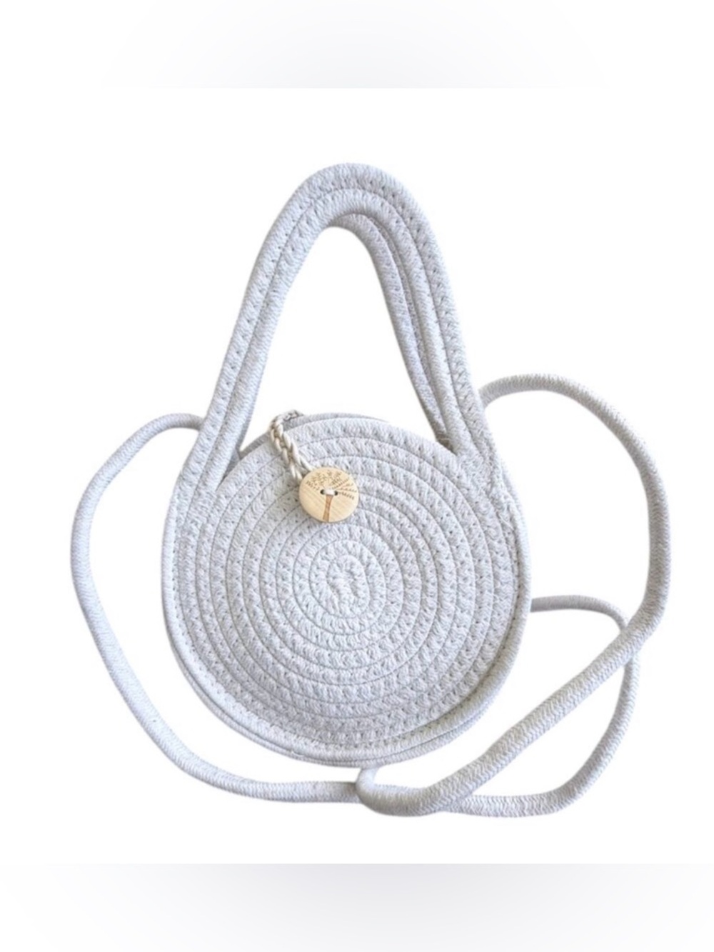 Handmade Crochet Circle Bag White Rope Boho Crossbody Top Handle Purse NEW